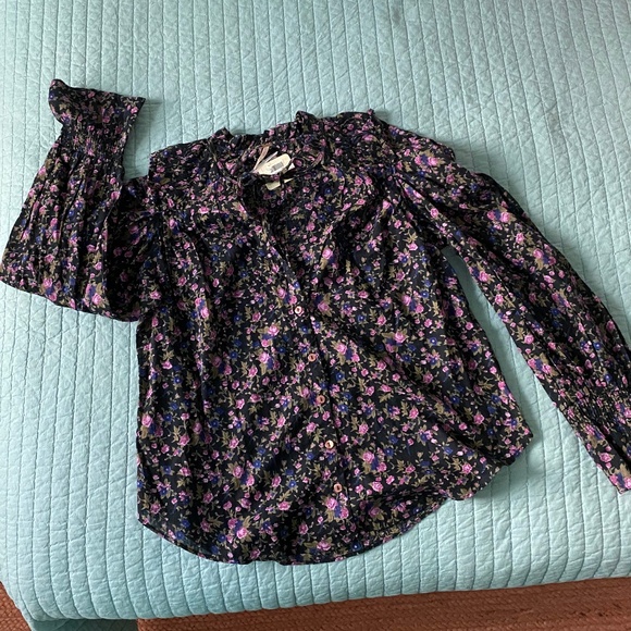 NWT Free People Oversized Black Floral Tie Front Blouse Sz XS - Picture 6 of 10
